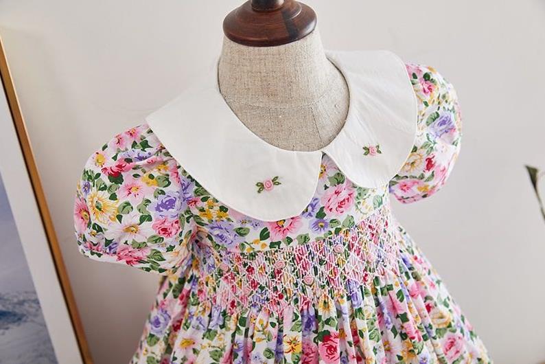 Beautiful Floral Hand Smocked Dress, 12M to 6T.