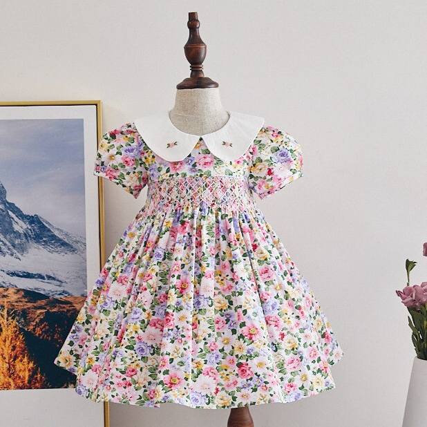 Beautiful Floral Hand Smocked Dress, 12M to 6T.