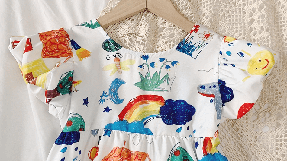 Cute Summer Scribbled Dress,2T to 7T.