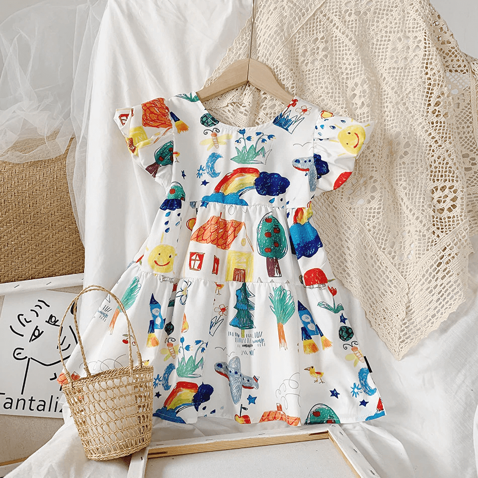 Cute Summer Scribbled Dress,2T to 7T.