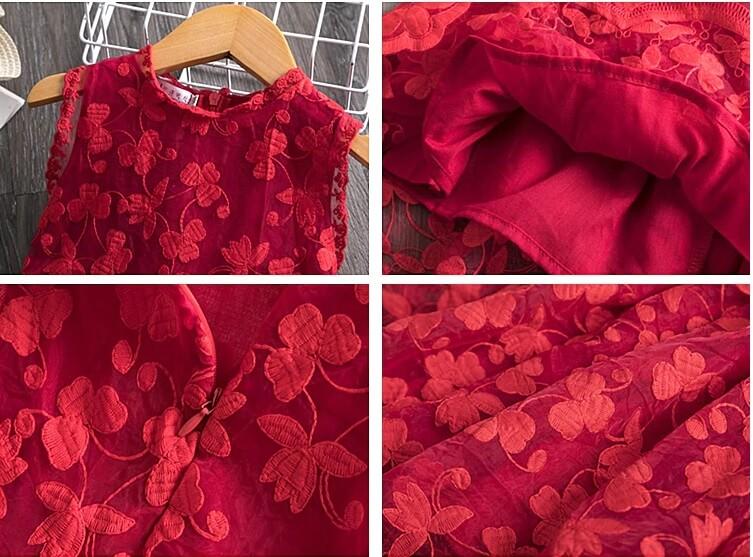 Beautiful Summer Sleeveless Dress, Red/White, Up to 8 Yrs - Dream Town Store