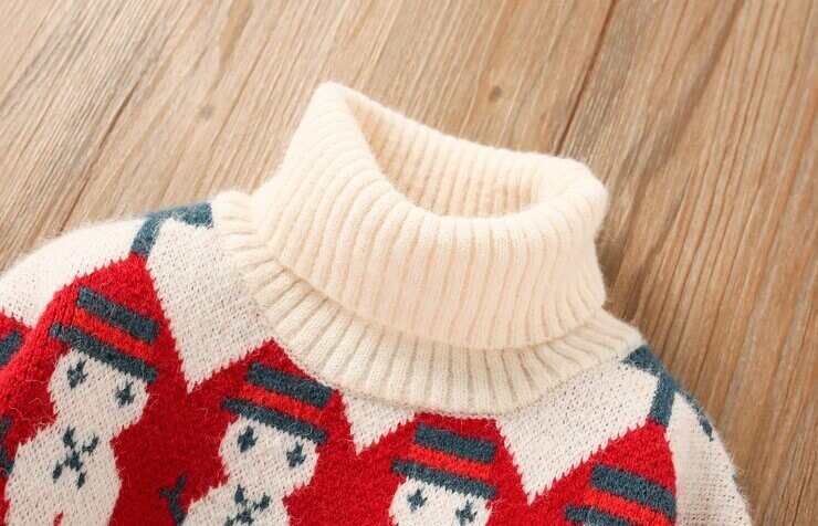 Christmas Theme Turtlenecks, Red/Beige,2T to 8T