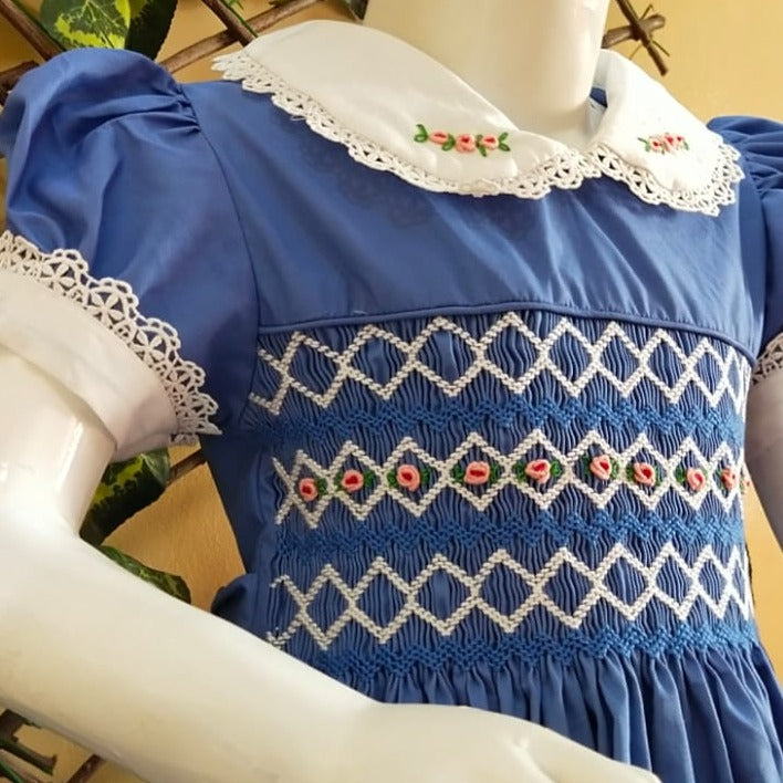 Gorgeous Solid Blue Hand Smocked Dress,12M to 6T.