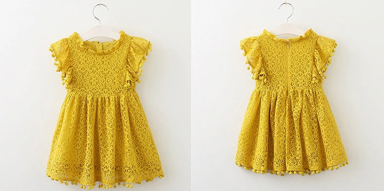 Summer Lace Dress,Color: Yellow,Pink,Green,Size 3 to 8 Y