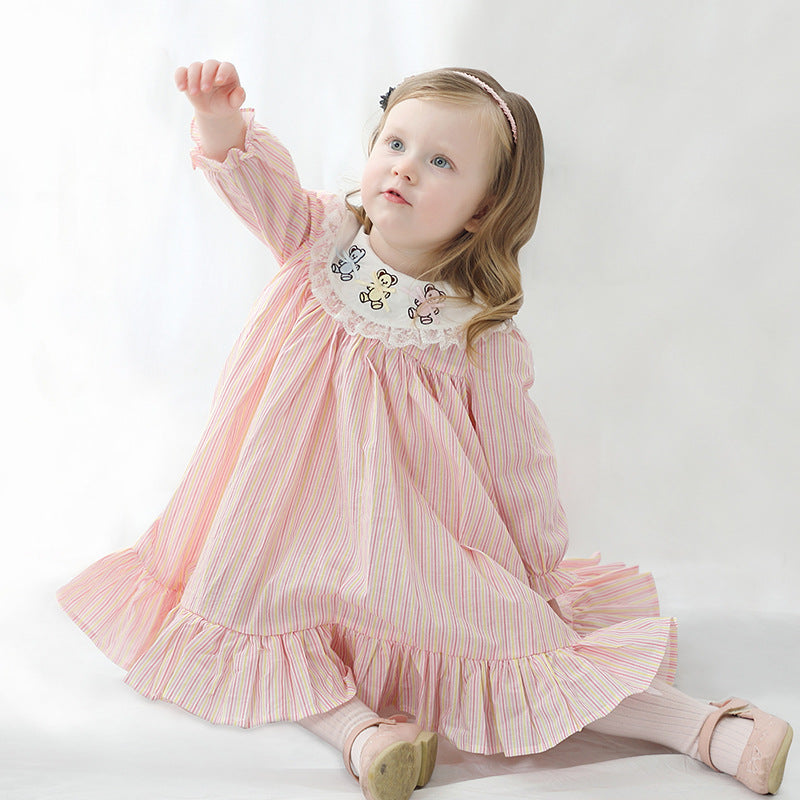 Pink Gingham Bear Embroidered Dress,12M to 6T.