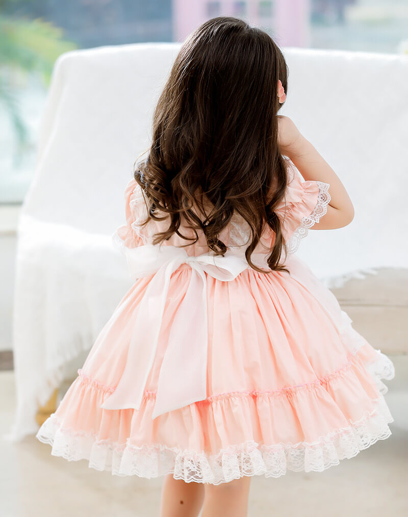 Spanish Style Lace Dress With Embroidery,Yellow/Pink,2T to 6T.
