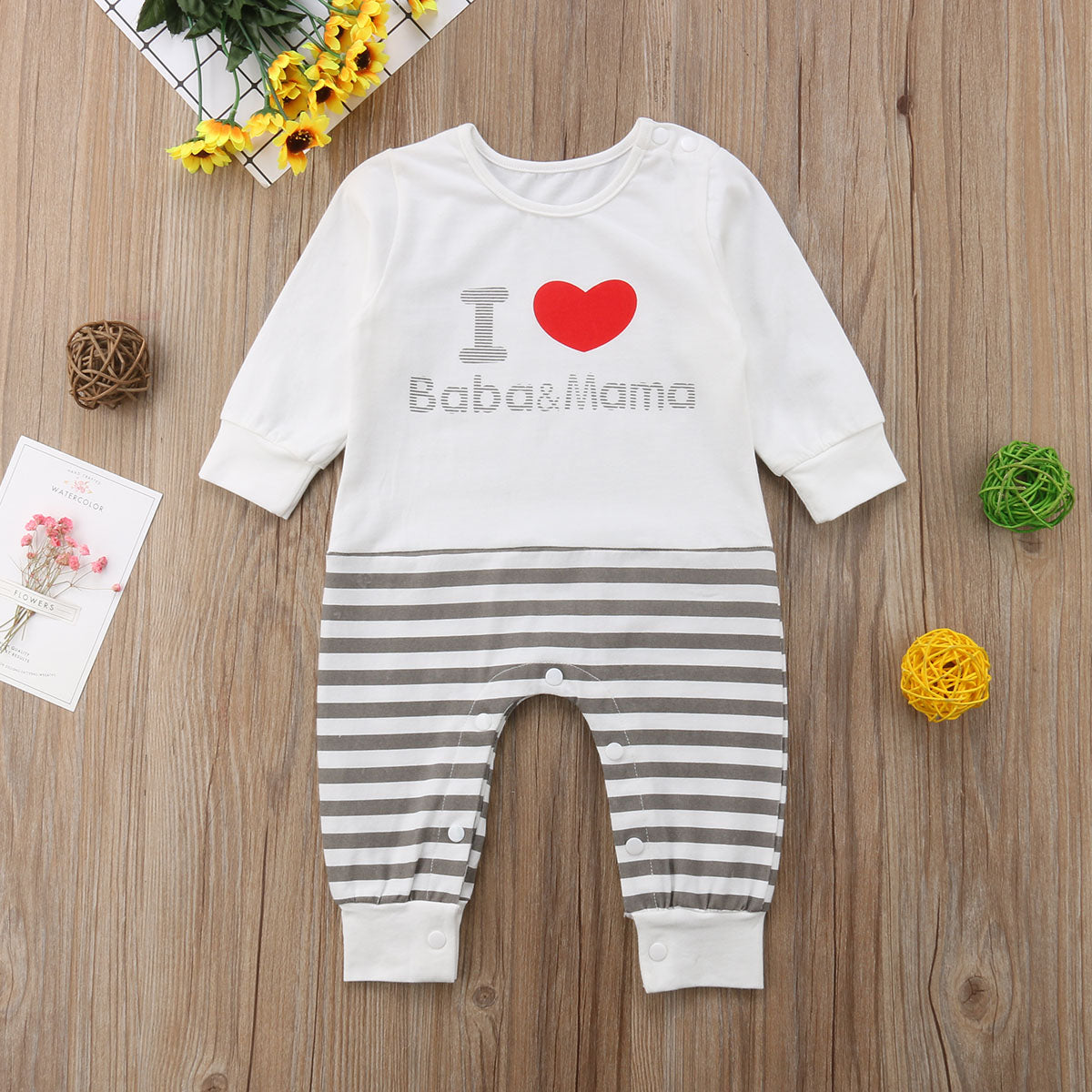 Cute I Love Baba Mama Romper, 6M to 18M.
