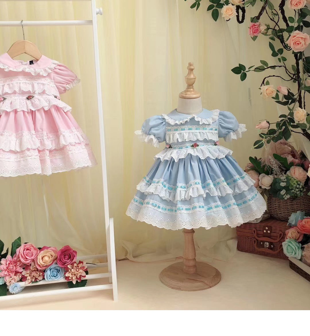 Spanish Lolita Dress, Pink/Blue, 12M to 5T