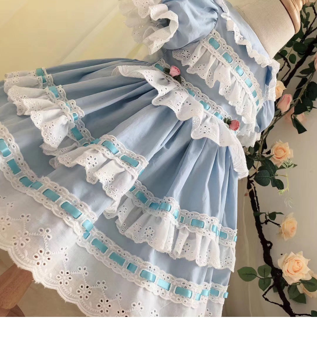 Spanish Lolita Dress, Pink/Blue, 12M to 5T