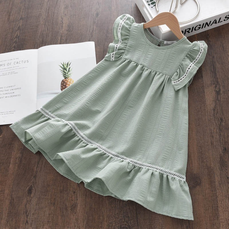 Cute Olive Color Summer Casual Dress,3T to 7T.