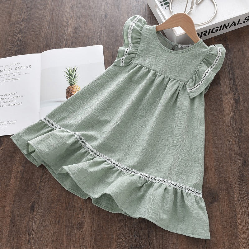 Cute Olive Color Summer Casual Dress,3T to 7T.