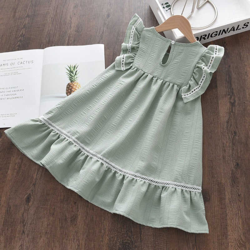 Cute Olive Color Summer Casual Dress,3T to 7T.