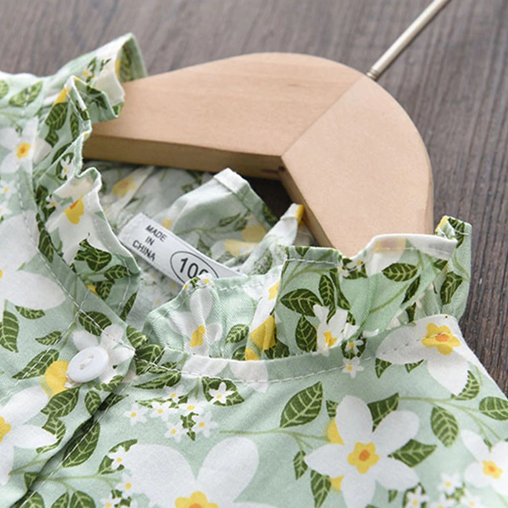 Spring/Summer Floral Dress,Green/Pink,2T to 6T.