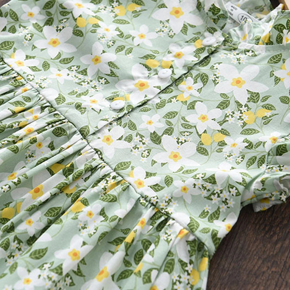 Spring/Summer Floral Dress,Green/Pink,2T to 6T.