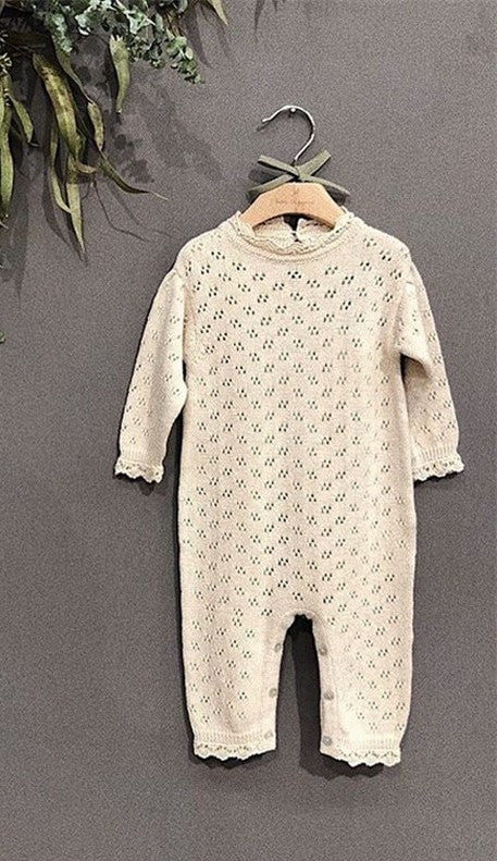 Knitted romper with bonnet,0M to 24M.