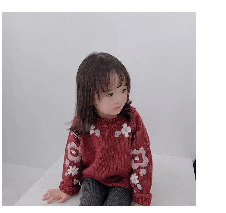 Embroidered Knitted Pullover Sweater,6M to 3T.