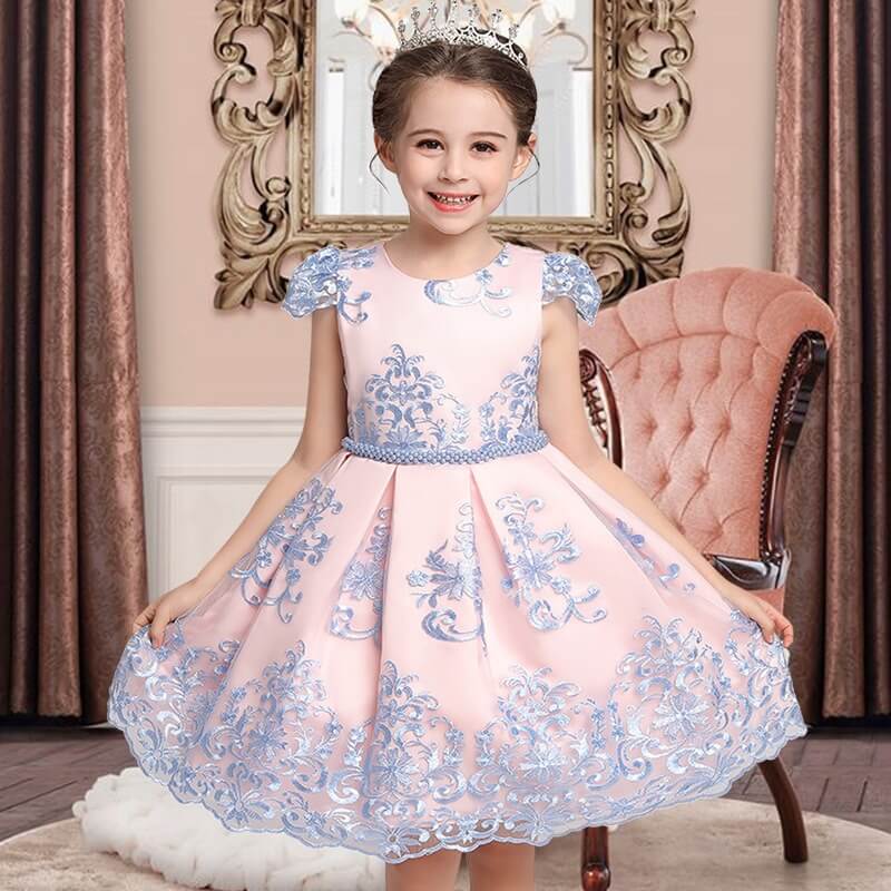 Stunning Pink & Blue Dress With Embroidery,4T to 10T.
