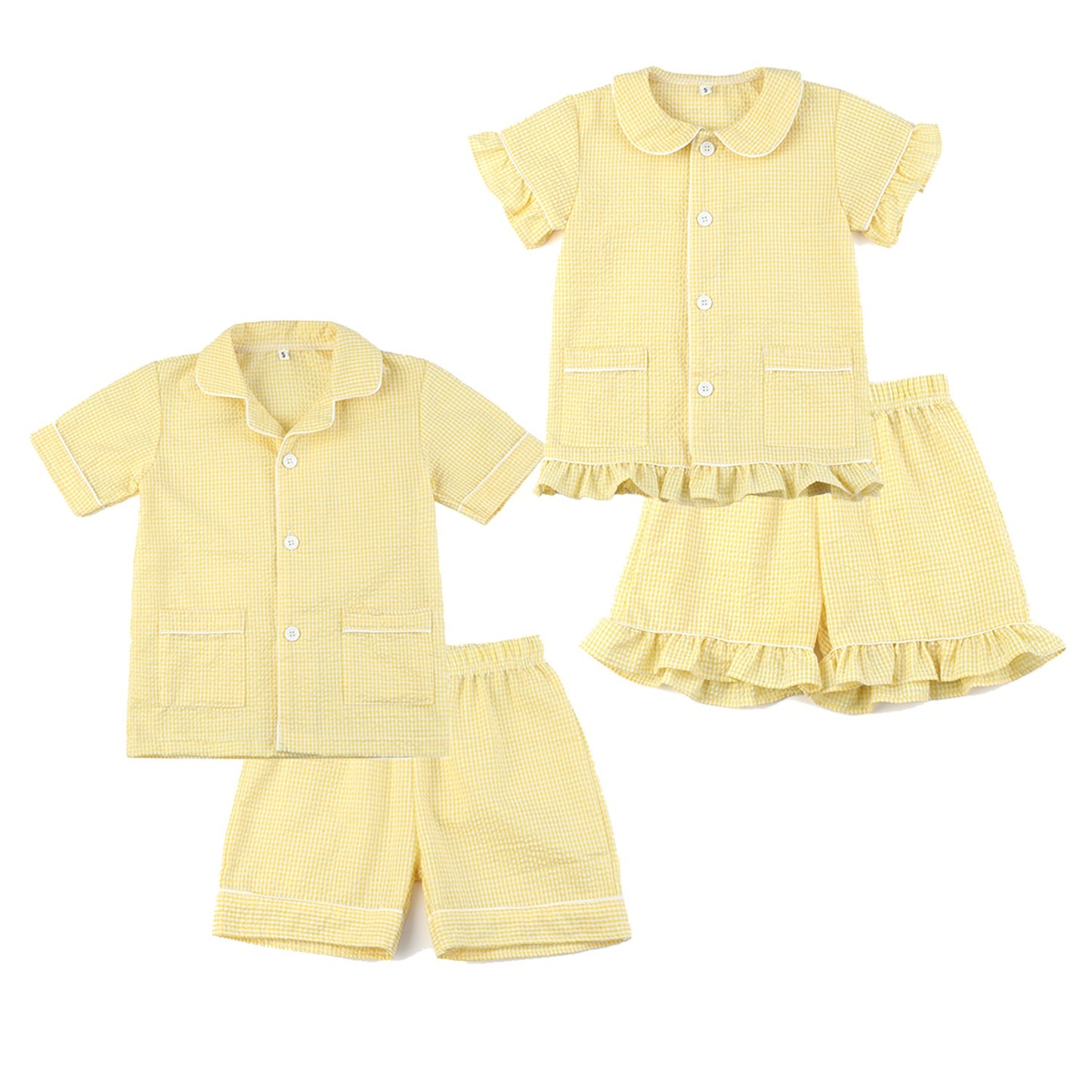 Yellow Seersucker Matching Siblings PJs,12M to 12T.