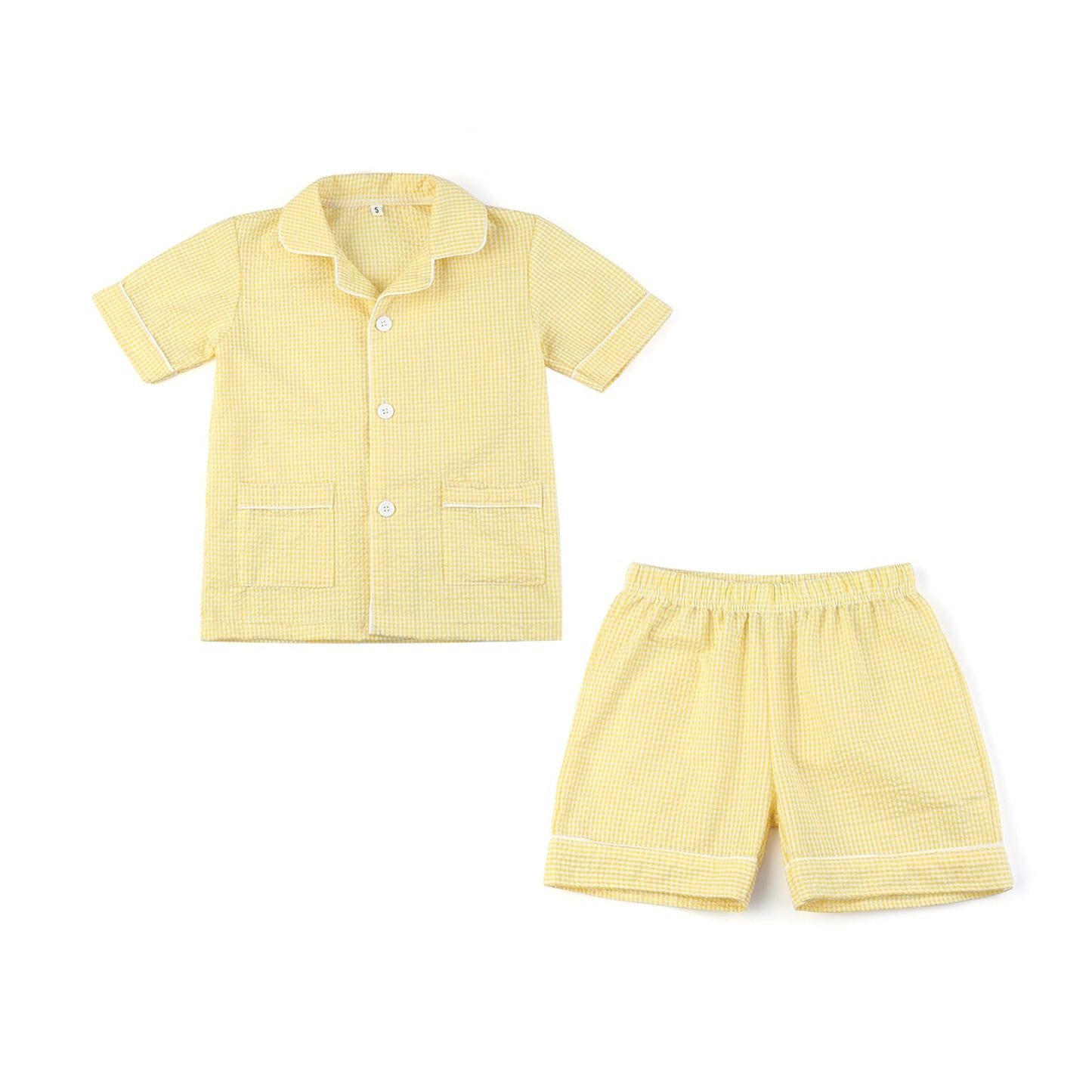 Yellow Seersucker Matching Siblings PJs,12M to 12T.