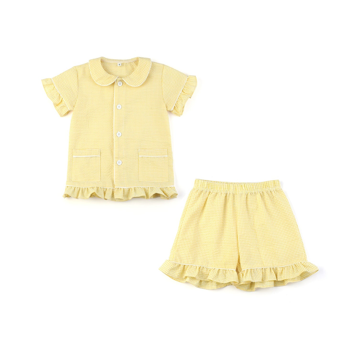 Yellow Seersucker Matching Siblings PJs,12M to 12T.