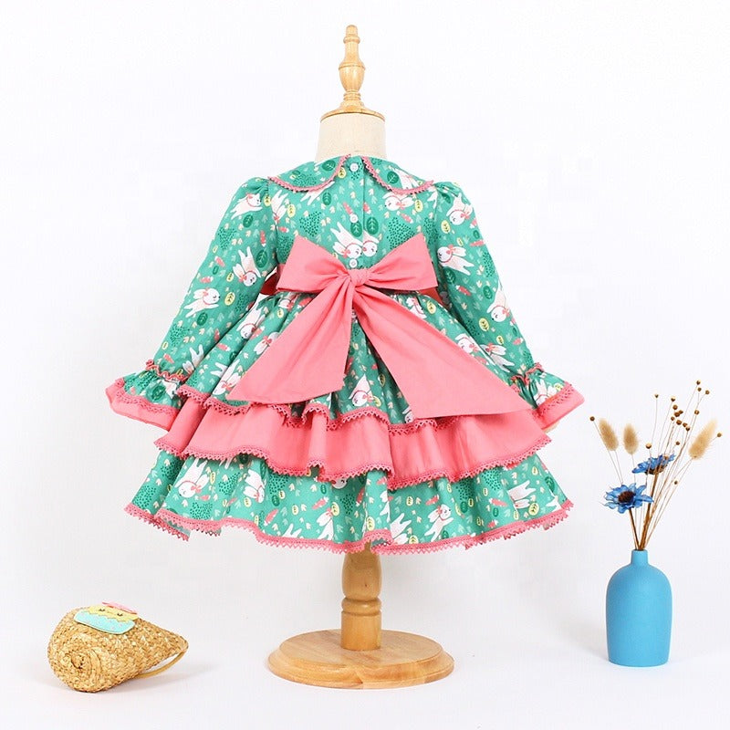 Cute Print Full Sleeves Spanish Dress,2T to 7T.