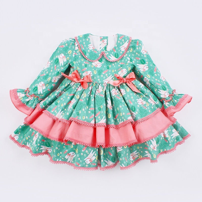 Cute Print Full Sleeves Spanish Dress,2T to 7T.