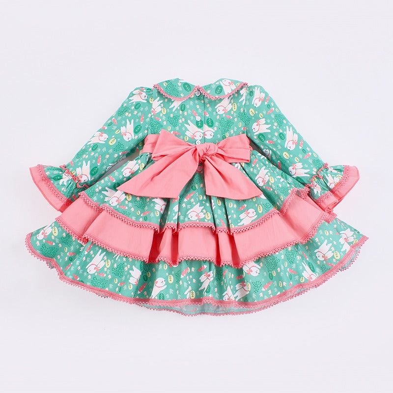 Cute Print Full Sleeves Spanish Dress,2T to 7T.