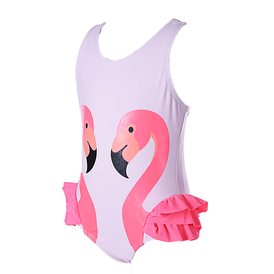 Flamingo print swimwear with hat,3T to 7T.