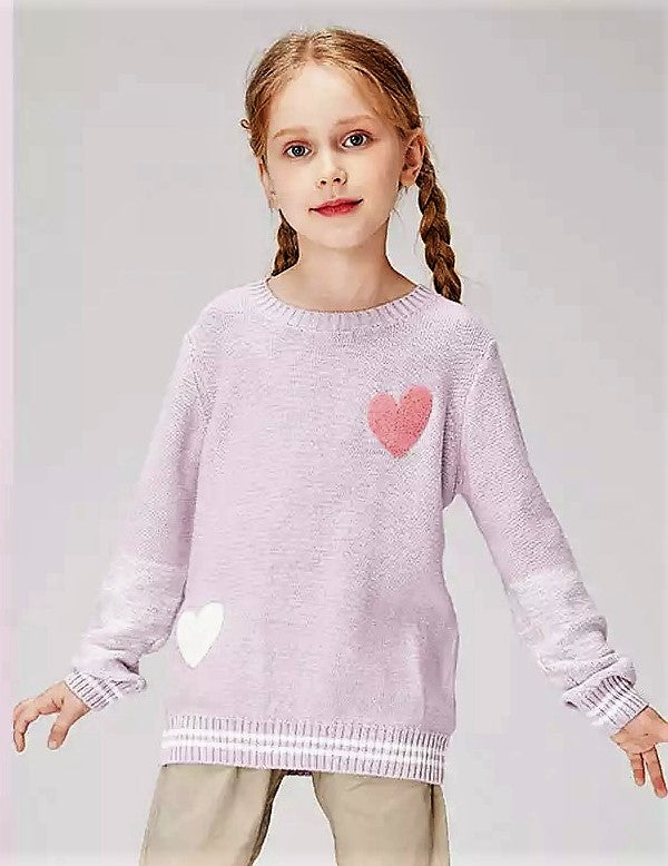 Heart Embroidered Crew Neck Sweater,3T to 9T.