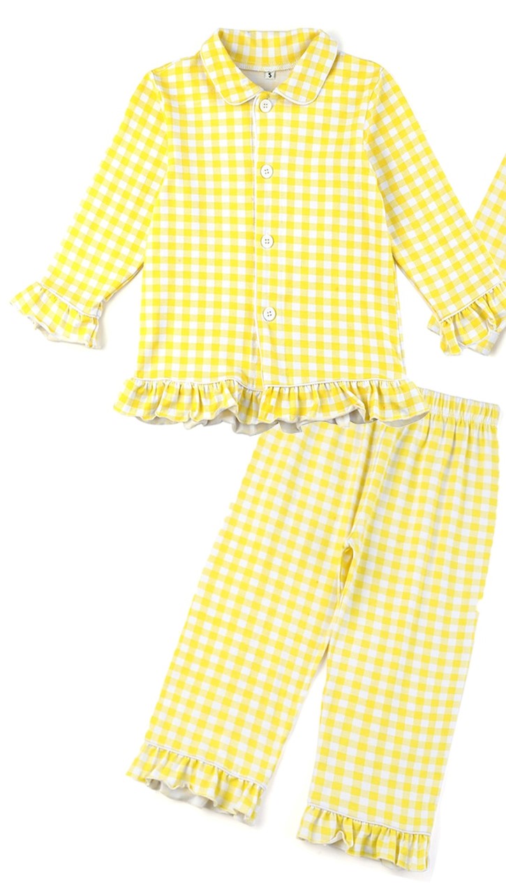 Yellow Seersucker Matching Siblings PJs,12M to 12T.