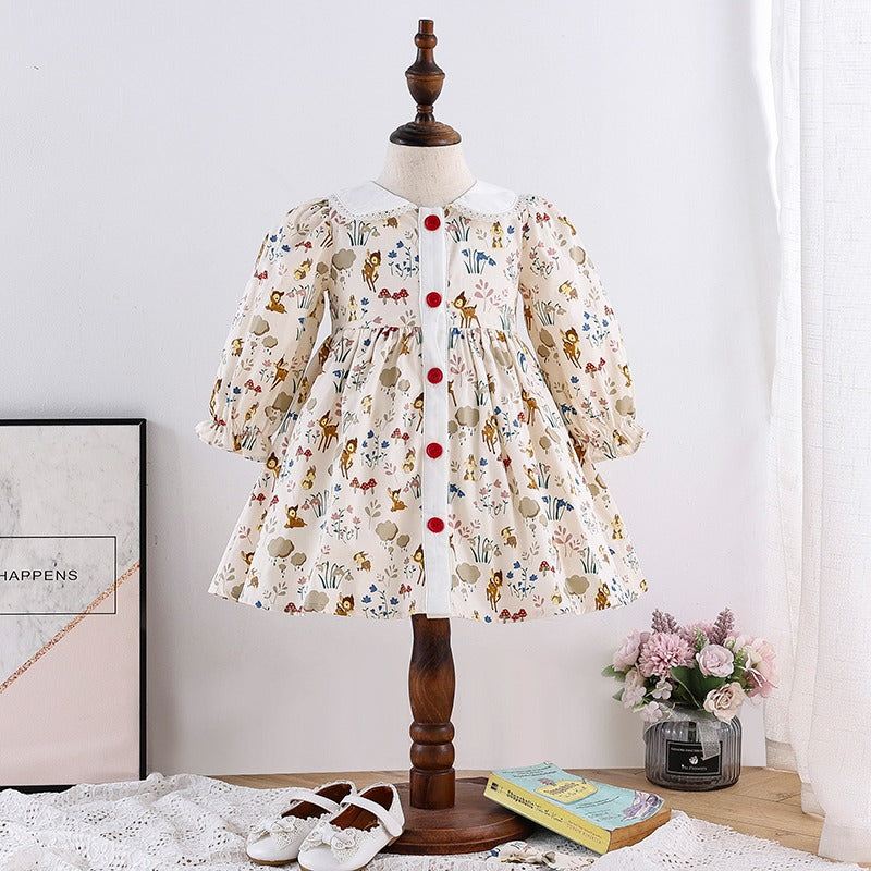 Cute Deer Print Dress,Full/Half Sleeves,12M to 6T