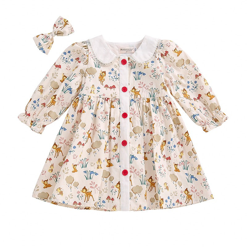 Cute Deer Print Dress,Full/Half Sleeves,12M to 6T