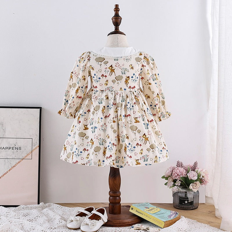 Cute Deer Print Dress,Full/Half Sleeves,12M to 6T