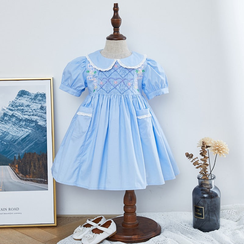 Blue Matching Sister Smocked Dress & Bubble,12M To 6T.