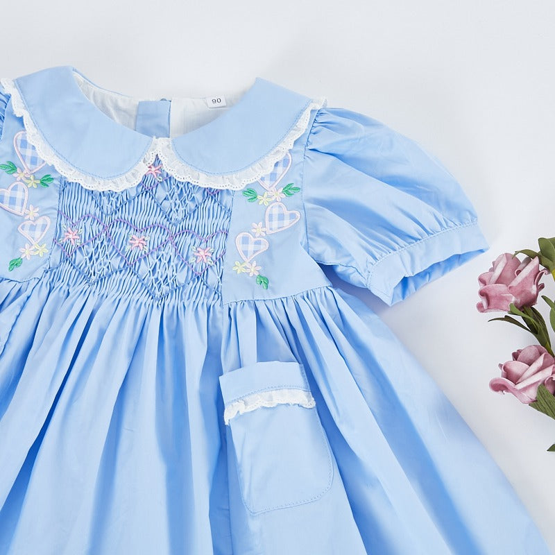 Blue Matching Sister Smocked Dress & Bubble,12M To 6T.