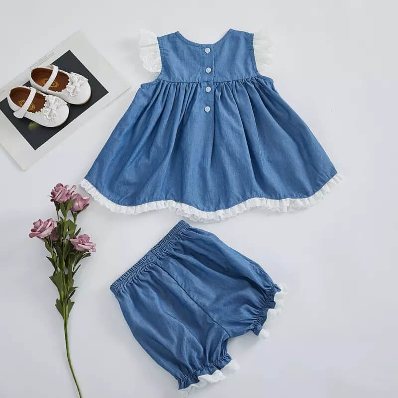 Cute Denim Dress With Embroidered Ducks,Cotton,12M to 6T.