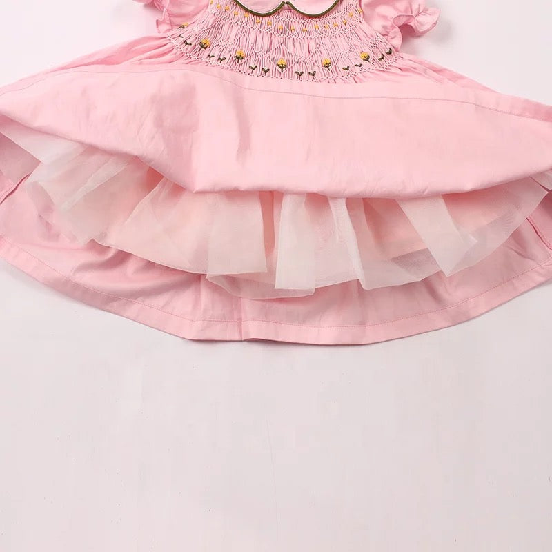 Hand Smocked Dress With Floral Embroidery,12M to 6T.