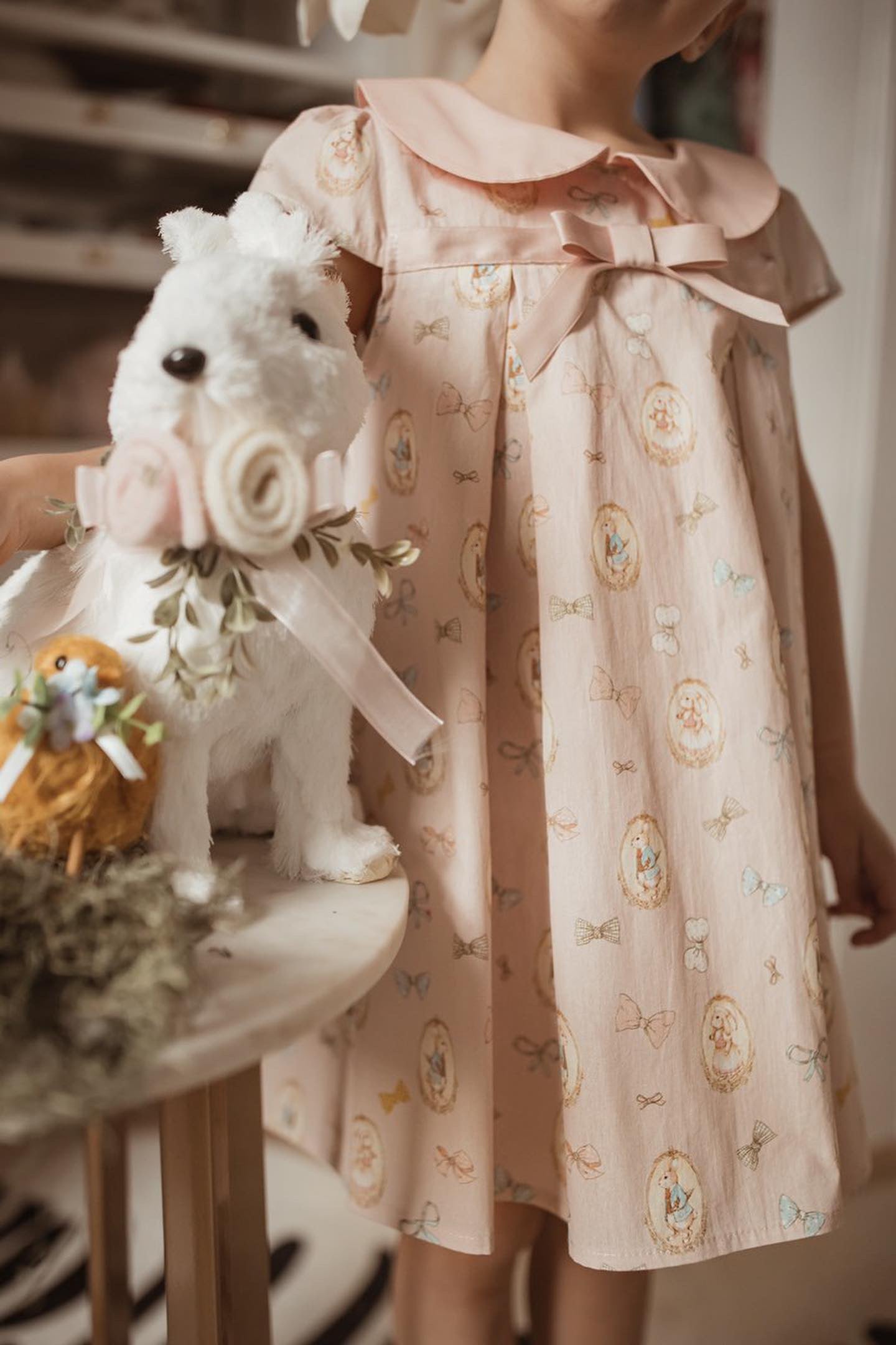 Adorable French Bow Knot Pleated Dress,2T to 7T.