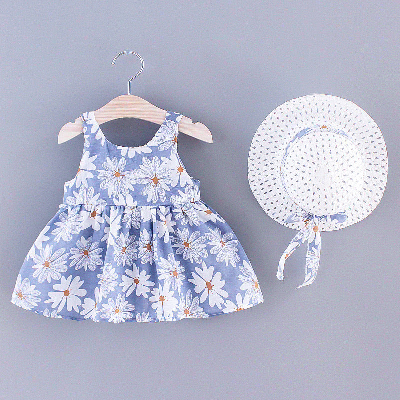 Cute Summer Bow Dress With Hat,9M to 3T.