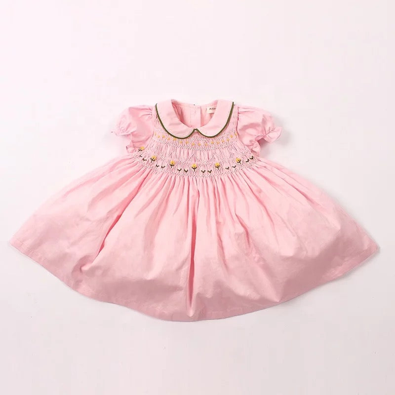 Hand Smocked Dress With Floral Embroidery,12M to 6T.