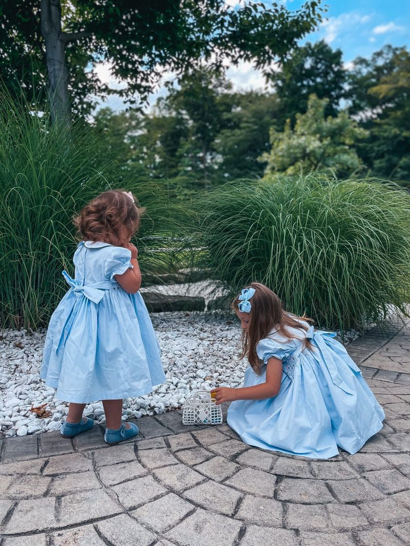 Hand Smocked Dress With Floral Embroidery,Blue/Green,12M to 6T.