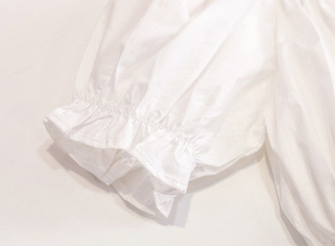 Puff Sleeves Top,White/Blue,12M to 7T.