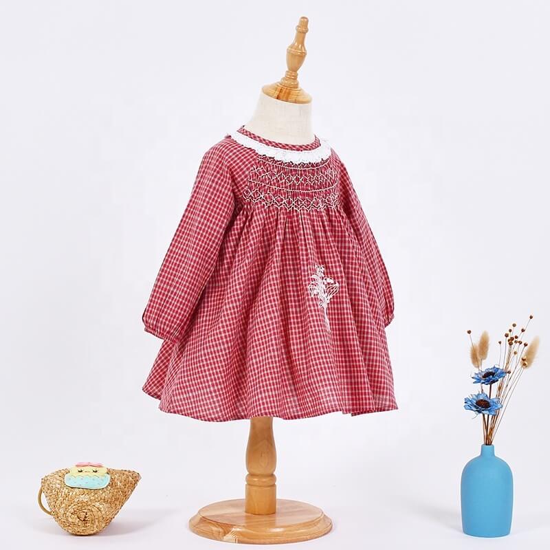 Red Plaid Smocked Dress, 2T to 7T.