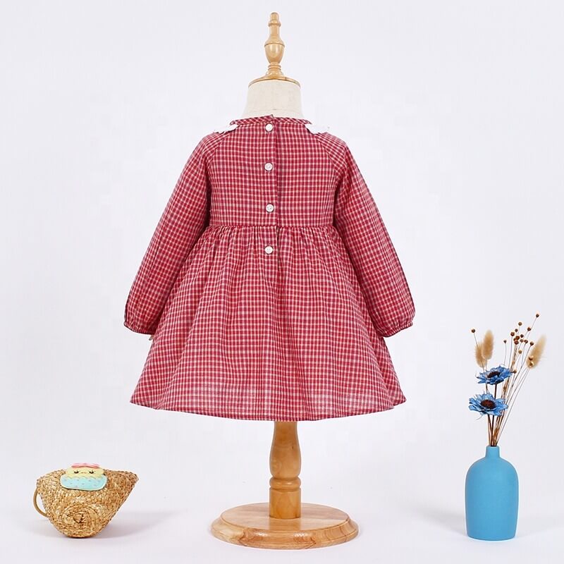 Red Plaid Smocked Dress, 2T to 7T.