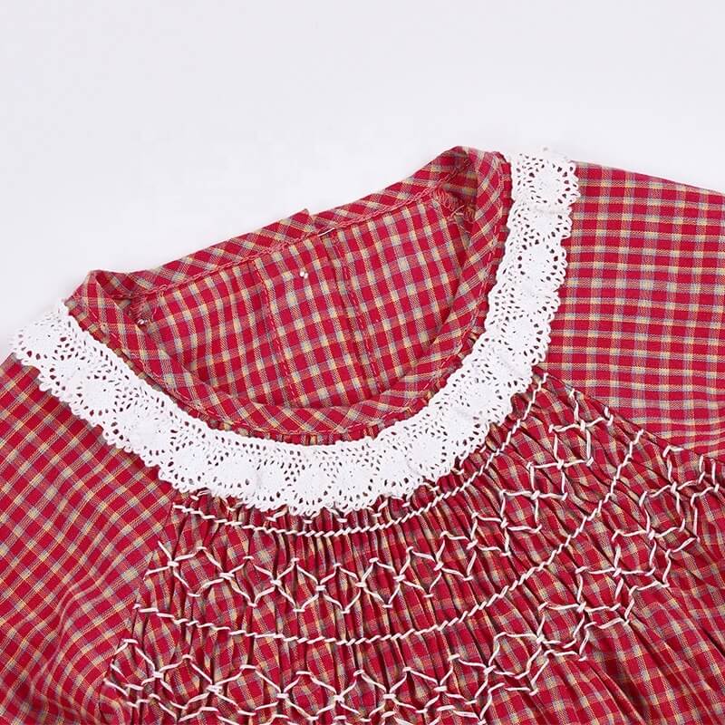 Red Plaid Smocked Dress, 2T to 7T.
