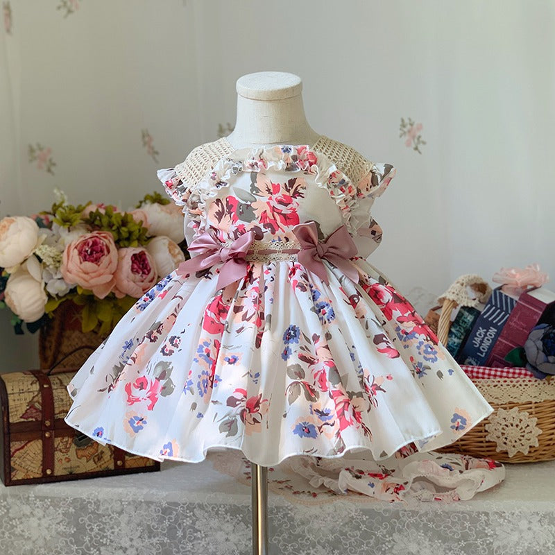 Floral Spanish Dress With Bows,12M to 6T.