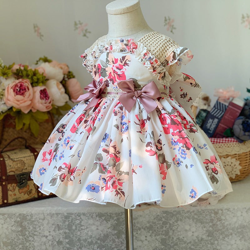 Floral Spanish Dress With Bows,12M to 6T.