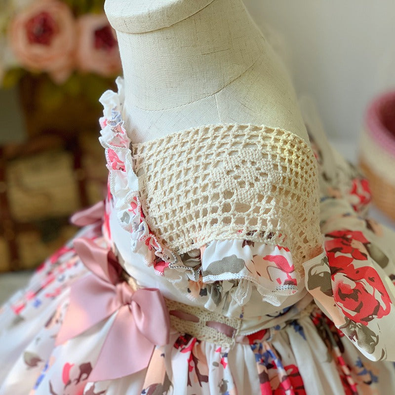 Floral Spanish Dress With Bows,12M to 6T.