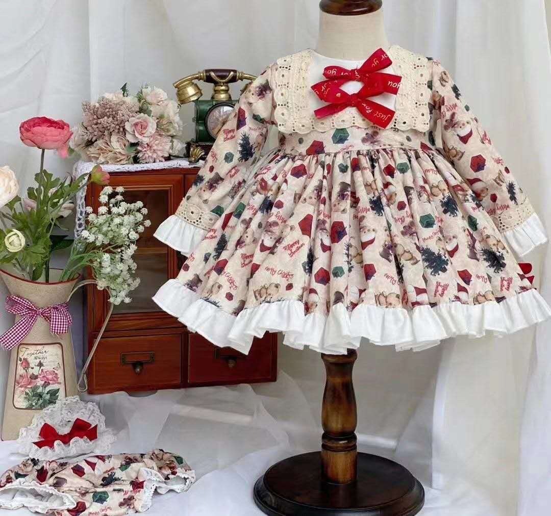 Adorable Christmas Print Lolita Dress,12M to 5T.