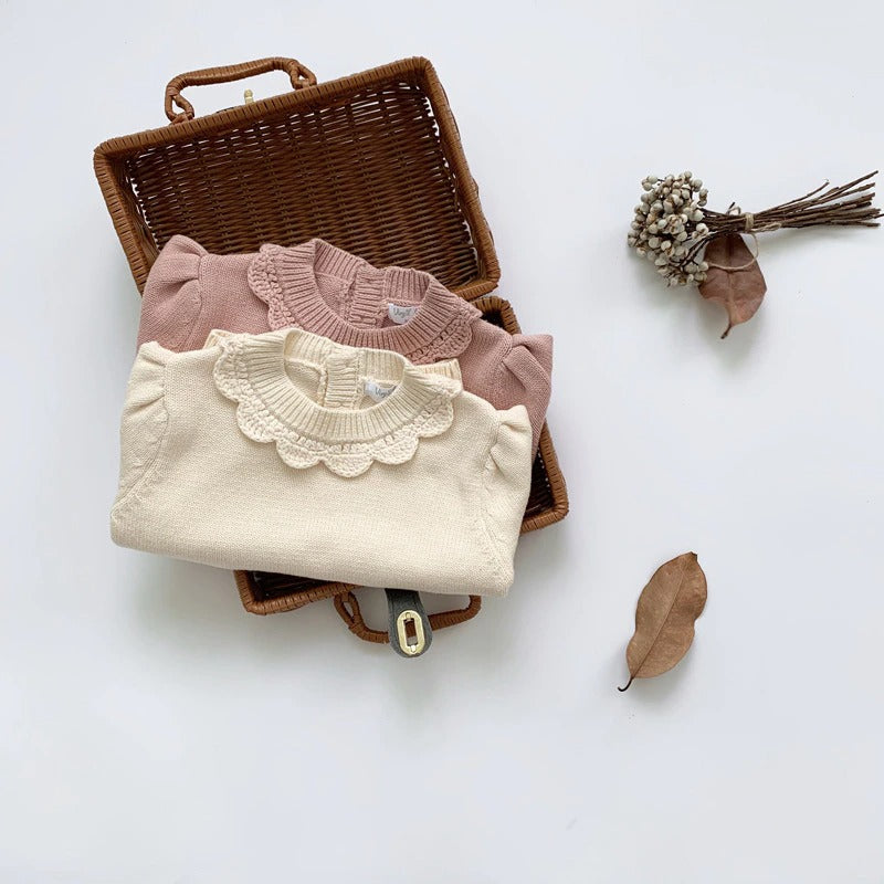 Cute Knitted Pullovers, Pink/Off White,3T to 7T.